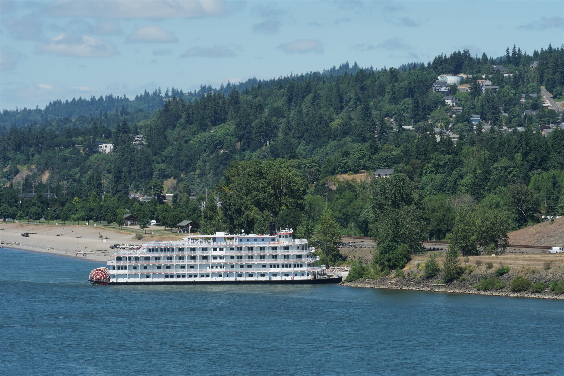 American paddlewheeler cruising the Columbia River in the Pacific Northwest